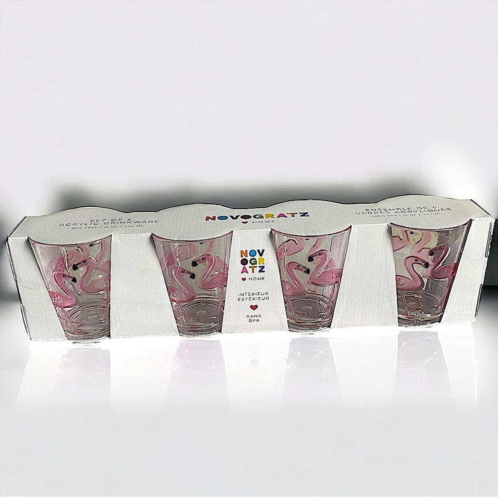 🦩NOVOGRATZ - Acrylic Flamingo 15 oz Drinkware Set of 4